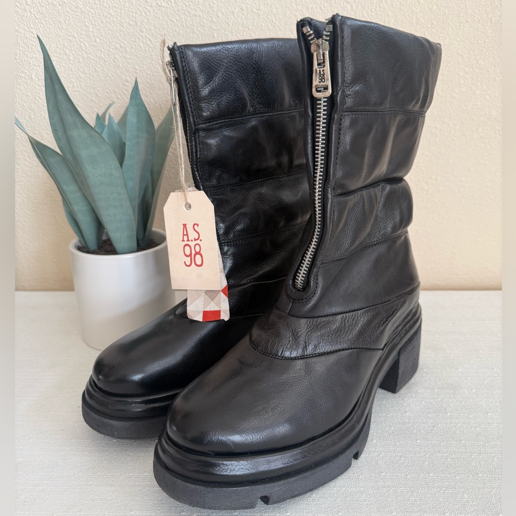 A.S.98 Black Leather Frint Zip Heeled Boots Bosnia